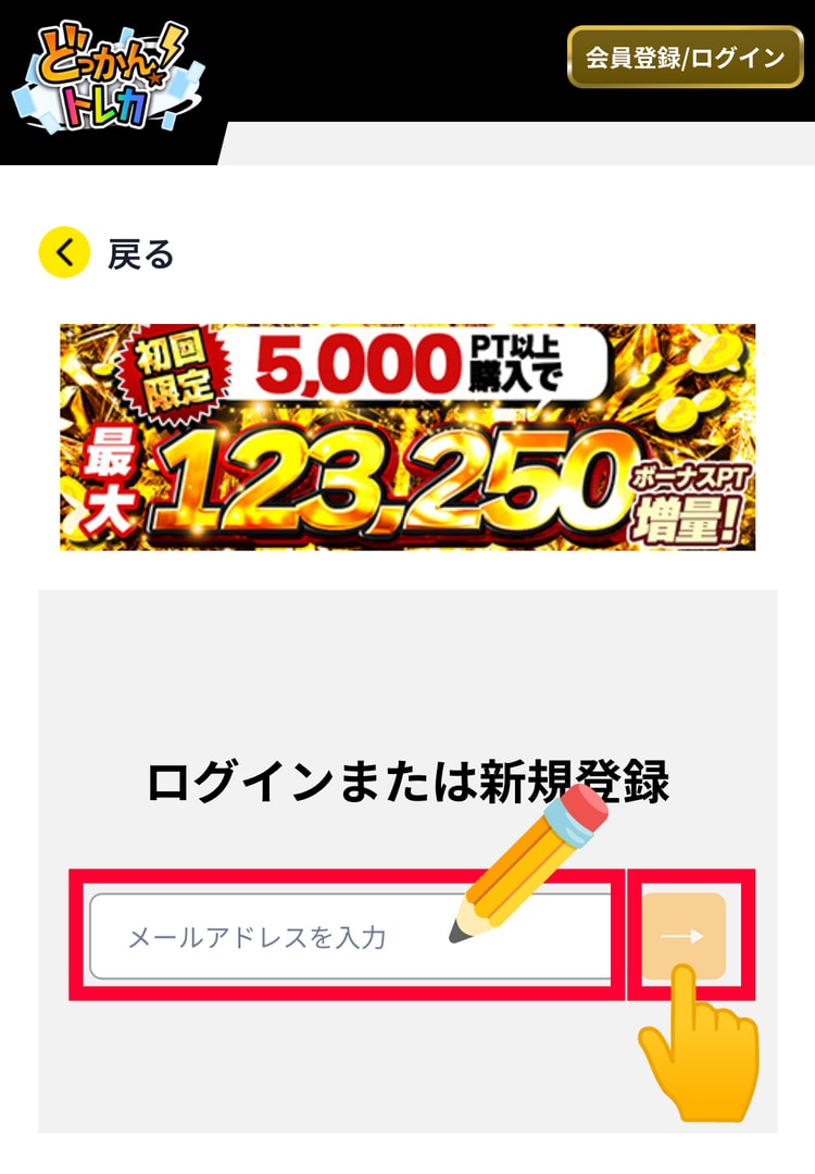 ２．「メールアドレス」を入力する